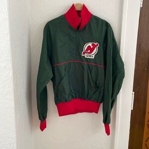 ALPHA SPORTSWEAR Men's New Jersey Devils Half-Zip Jacket Size L In Green/Red